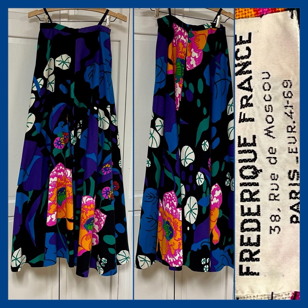 1970s Paris Psychedelic Floral Maxi Skirt Bold Pop Art Print Full Dramatic Sweep